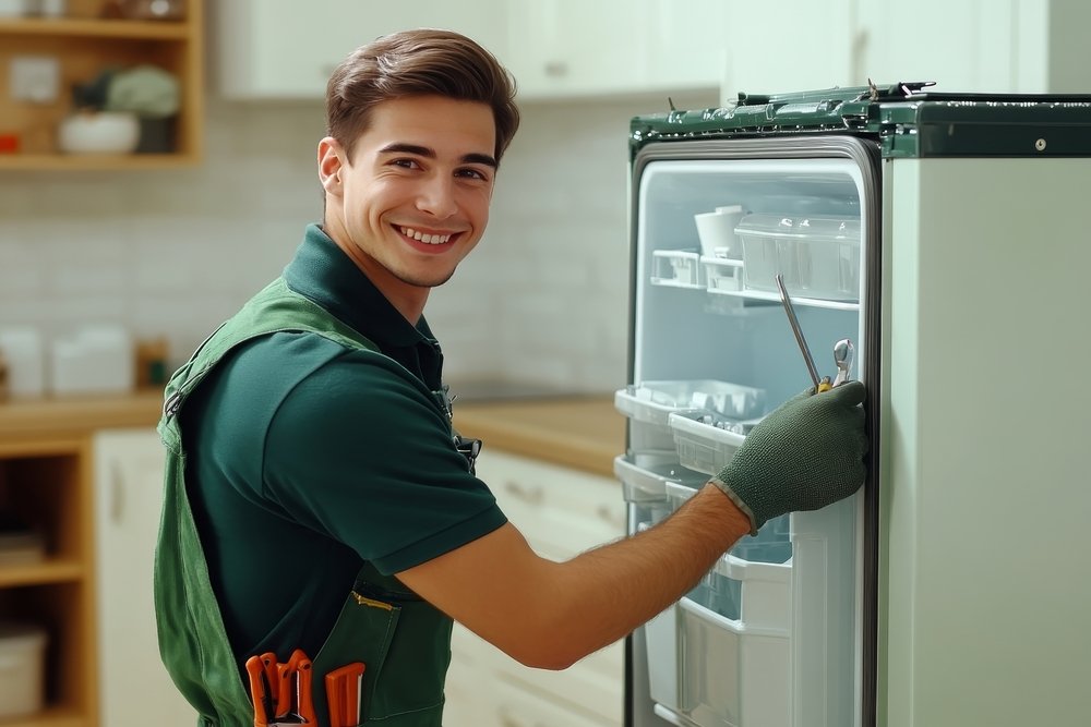 A technician repairing a fridge